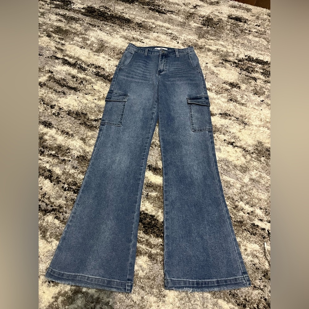 KanCan Wide Leg Denim Cargo Jeans